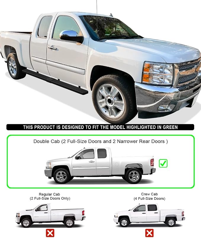 APS (Stainless Steel Black 5 inches Wheel to Wheel) Running Boards Nerf Bars Steps Compatible with Chevy Silverado GMC Sierra 1500 2500 1999-2013 Double Cab 6.5ft Bed & 2500HD 3500 2001-2014