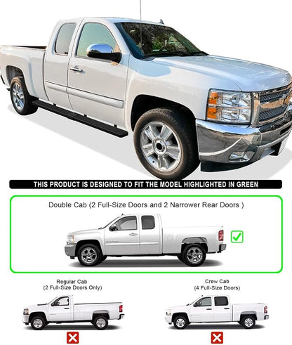 APS (Stainless Steel Black 5 inches Wheel to Wheel) Running Boards Nerf Bars Steps Compatible with Chevy Silverado GMC Sierra 1500 2500 1999-2013 Double Cab 6.5ft Bed & 2500HD 3500 2001-2014