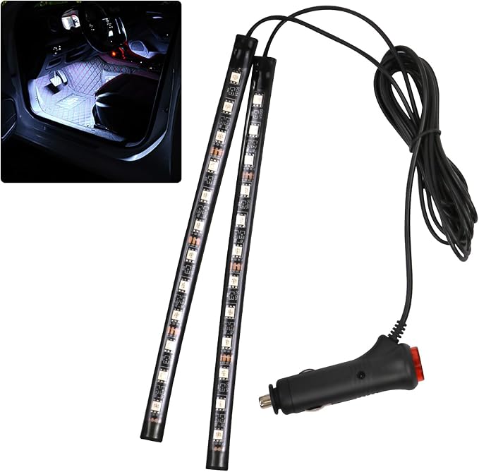 Car LED Strip Light, 12V 24 LED Interior Atmosphere Lights Under Dash Ambient Night Light, Auto Interior Decorative Lamp with Cigarette Adapter Plug, Car Accessories (White, Cigarette Lighter)
