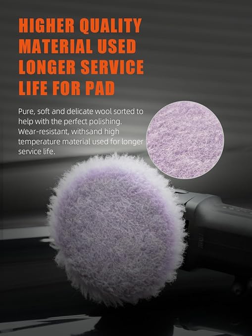 Wool Polishing Pads, SPTA 2Pcs 5Inch (125mm) Wool Cutting Pad, Purple Wool Buffing and Polishing Pad Set, Wool Buffing Wheel for Heavy Cut for 5Inch (125mm) Car Polisher Polishing, Buffing and Cutting