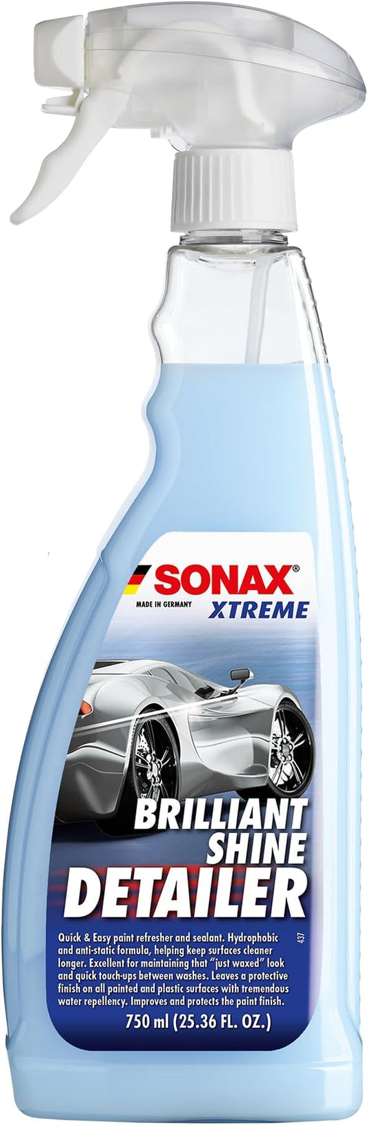SONAX Brilliant Shine Detailer 287400 | High-Gloss Quick Detailer | Enhances Paint Shine, Luster & Slickness | Water-Repellent Protection | Waterless Wash | Removes Dust & Light Contaminants | 750ml
