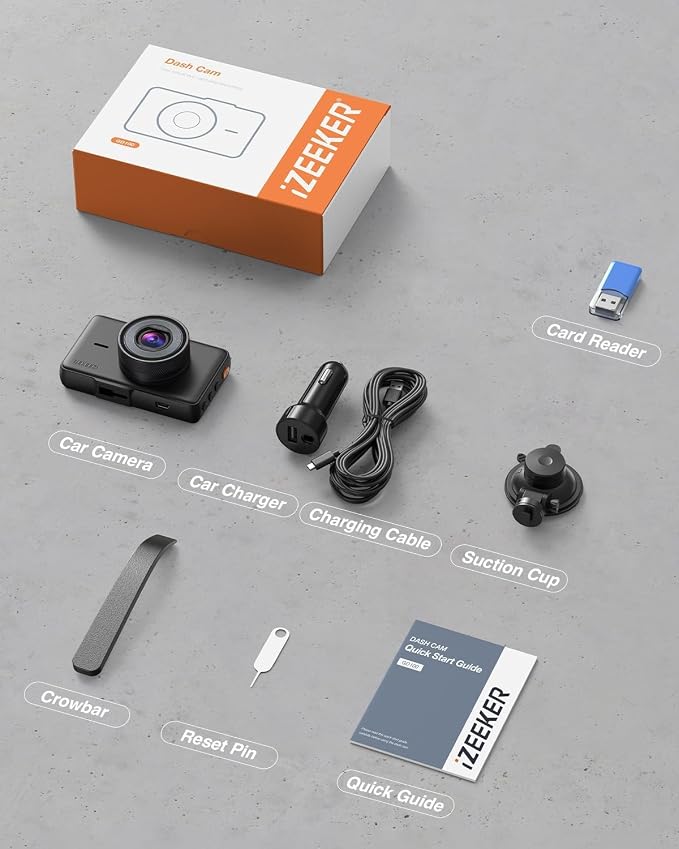 iZEEKER 2.5K Dash Cam, 1440P QHD Car Camera with 3" IPS Display, Night Vision, WDR, 170°Wide Angle, Loop Recording, G-Sensor Emergency Recording, 24H Parking Mode, Type C(No SD Card)
