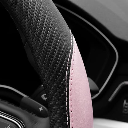 YHONGJT Soft Cute Light Pink Microfiber Leather Anti-Slip Steering Wheel Cover, Universal 15 Inch for Women Girls, Fit Vehicles, Sedans, SUVs, Vans, Trucks
