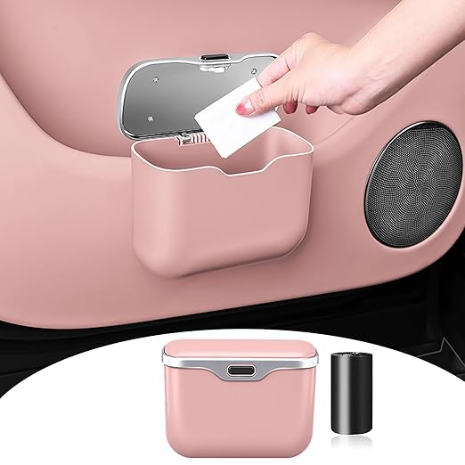 HOLDCY Car Trash Can, Waterproof Multi‑Functional Auto Trash Bin for Door/Console/Seat Back, Universal Vehicle Garbage Can for Car/Truck/SUV Drivers (Pink)
