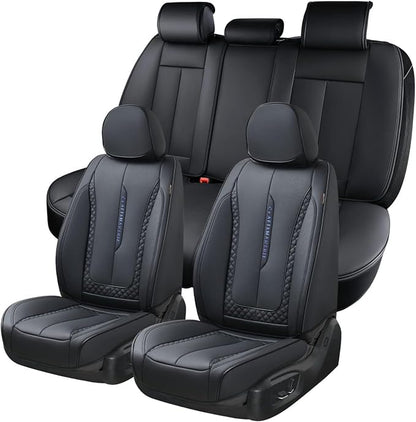 Coverado Car Seat Cover Full Set, Black Seat Covers Front Seats Back Seat Covers, Nappa Leather Waterproof, Car Seat Cushion, Car Seat Protector Universal Fit Most Cars