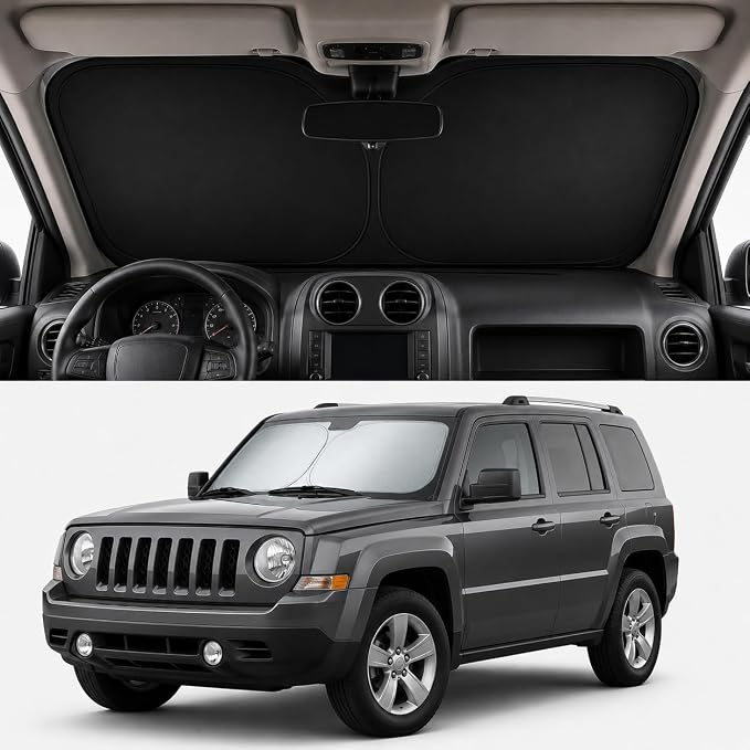 Patriot Renegade Windshield Sun Shade, Custom Fit Foldable Front Window Sunshade Visor, UV and Heat Block Interior Protector, Fits 2007–2025 Patriot and 2015–2025 Renegade