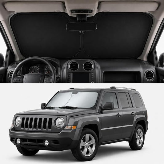 Patriot Renegade Windshield Sun Shade, Custom Fit Foldable Front Window Sunshade Visor, UV and Heat Block Interior Protector, Fits 2007–2025 Patriot and 2015–2025 Renegade