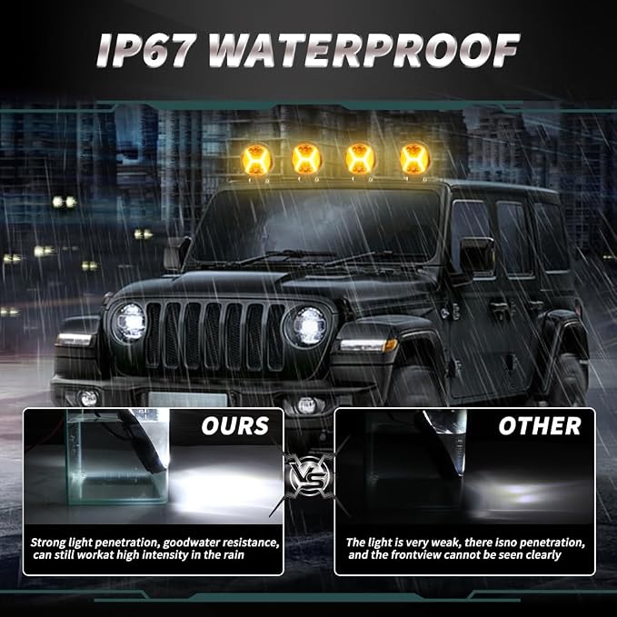 2PCS 72W Round LED Pods, Off Road LED Work Light with 4.5" Amber Strobe DRL Light, Spot Flood Combo Beam, 12V-36V for Motorcycle SUV Boat Truck