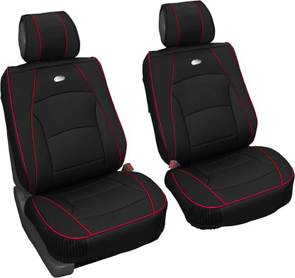 FH Group Front Set Faux Leather Car Seat Cushions - 2 Pack Seat Covers for Cars Trucks, SUV, Waterproof Car Seat Cover, Universal Fit, Black Red Trim