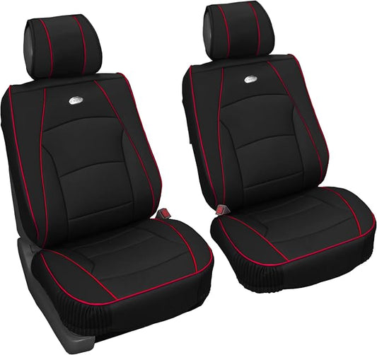 FH Group Front Set Faux Leather Car Seat Cushions - 2 Pack Seat Covers for Cars Trucks, SUV, Waterproof Car Seat Cover, Universal Fit, Black Red Trim
