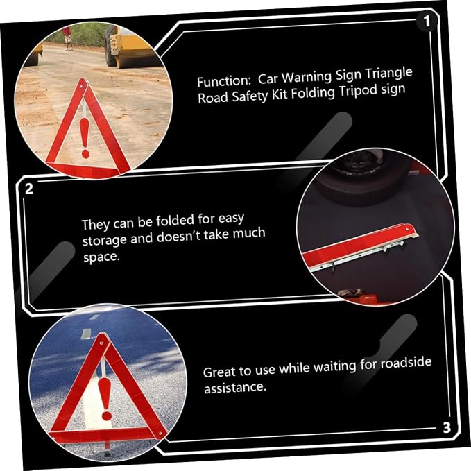4Pcs Car Warning Tripod Safety Kit Collapsible Reflective Road Triangles for Vehicle Maintenance and Roadside Assistance and Wind Resistant Design