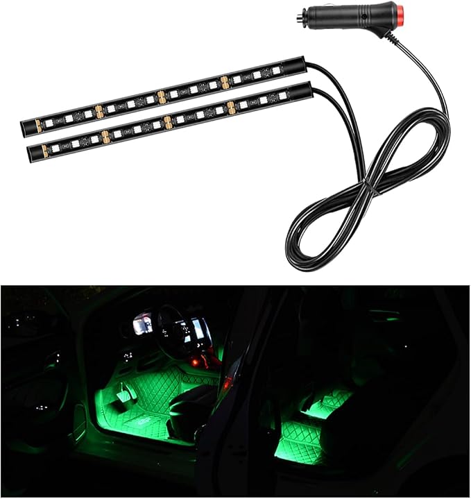 Car LED Strip Light, 24 LEDs RGB Neon Interior Atmosphere Lights, 12V Under Dash Ambient Night Light, Cigarette Lighter Auto Interior Decorative Lamp, Car Accessories (Green)