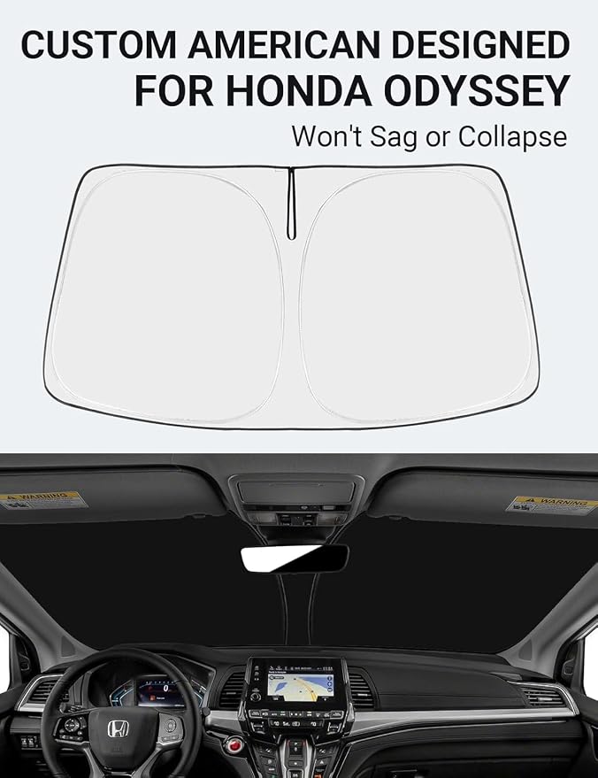 Proadsy Windshield Sun Shade for Honda Odyssey 2018-2025 2026 LX,EX,EX-L,Touring,Elite Minivan 4-Layer Foldable Front Sunshade Protector Sun Visor Blocks UV Rays Keep Car Cooler Accessories