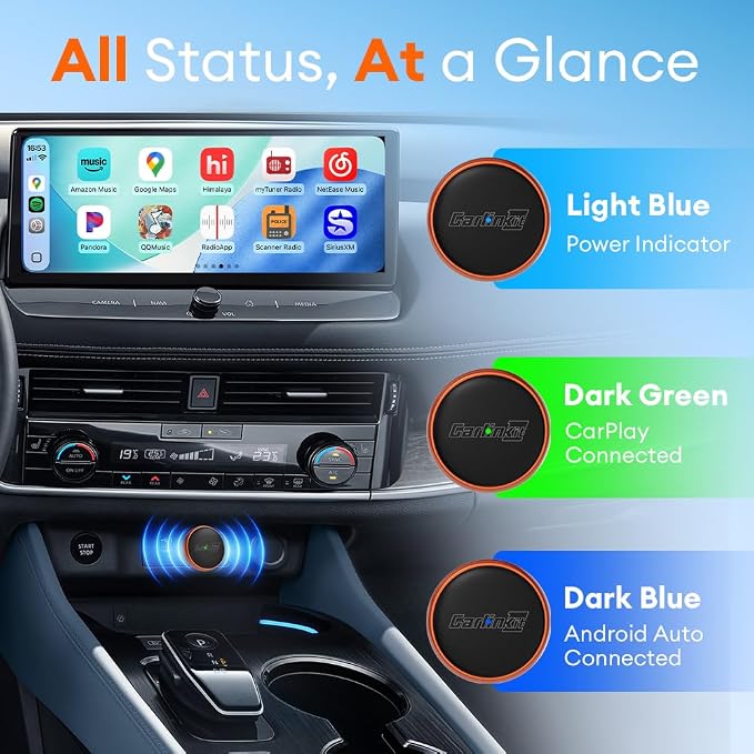 Carlinkit Wireless CarPlay & Android Auto Adapter, Mini Ultra3 for OEM Wired to Wireless Dongle for iOS 10+ & Android 11+, Plug & Play, USB-A/Type-C Online Upgrade, Fast Auto-Reconnect(Orange)