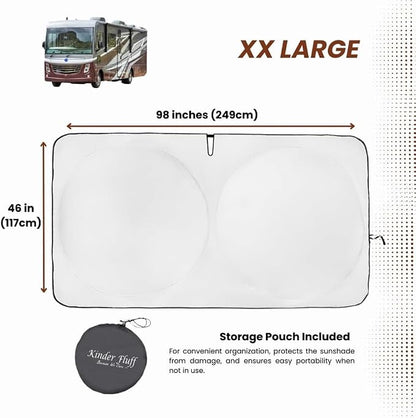 Windshield Sun Shade | fits RV Class-A | Certified 99.87% UVB & 99.02% UVA Protection Sun Shade. Award Winning Sunshade for Car Windshield with Patented Technology. Car Window Shades by Kinder Fluff