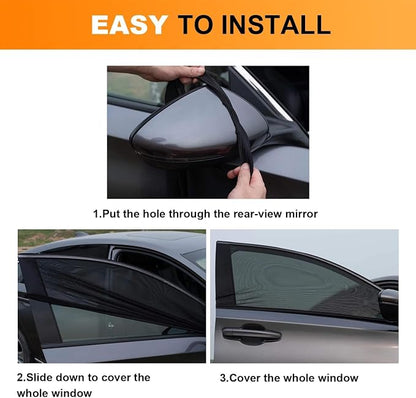 Car Front Side Window Shades,2 Pack Breathable Mesh Car Window Screens Sun Shades Covers for Car Camping, Fit for 95% of Sedan Cars and Medium SUVs
