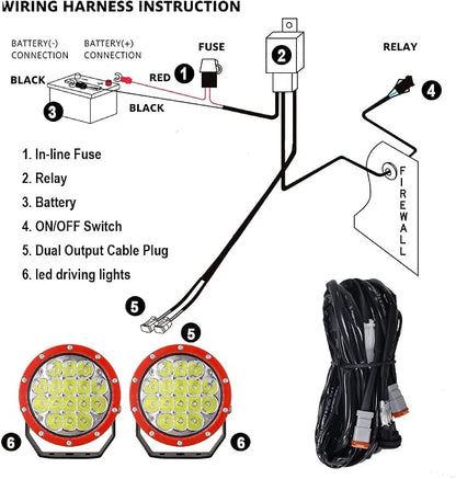 BIGLION.X 5Inch 2Pcs 160W Red Round Offroad Lights 18800LM Super Bright Amber Offroad Driving Lights Yellow Work Lights Waterproof IP68 12V 24V with Wiring Harness for Trucks Pickup ATV UTV SUV