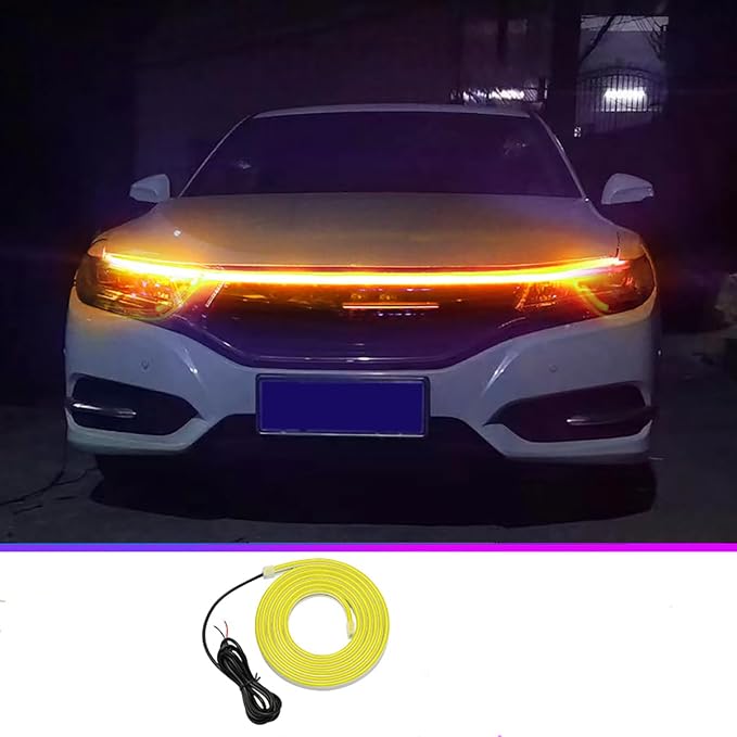 Universal Car Hood Daytime Running Light Strip, 79 Inch Car Hood Light Strip, Waterproof Led Hood Light Belt Flexible Led Auto Decorative Atmosphere Lamp 12V (Yellow)