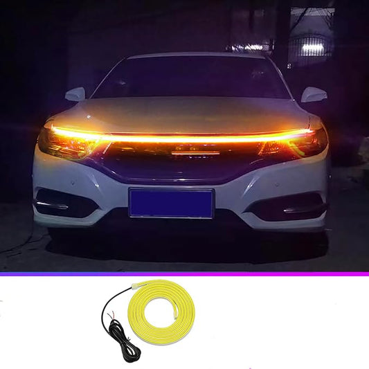 Universal Car Hood Daytime Running Light Strip, 79 Inch Car Hood Light Strip, Waterproof Led Hood Light Belt Flexible Led Auto Decorative Atmosphere Lamp 12V (Yellow)