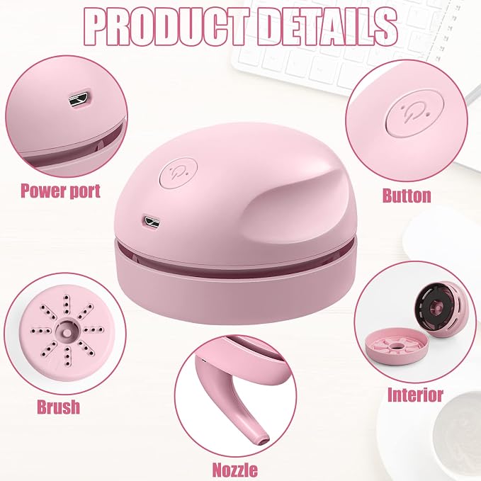 prowithlin Portable Desktop Vacuum Cleaner, USB Charging, Pink, Best for Cleaning Dust, Crumbs, Piano, Computer, Car etc.