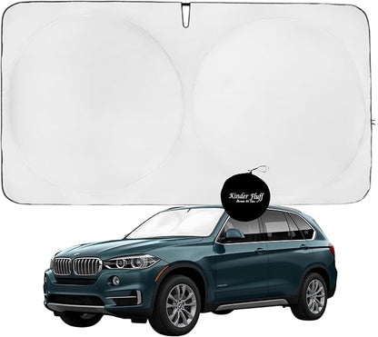 Windshield Sun Shade | Compatible for BMW X5 (2014-2018) | Certified 99.87% UVB & 99.02% UVA Car Sun Shade. Award Winning Sunshade - Patented Technology | Car Shades by Kinder Fluff