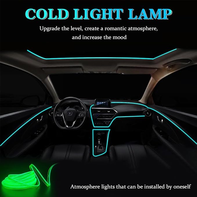 EL Wire Car Interior LED Strips Lights, 16FT 5V USB Auto Neon Light Strip, Electroluminescent Vehicle Interior Ambient Lighting Decor, Universal for RV, SUV, Truck (Fluorescence Green)