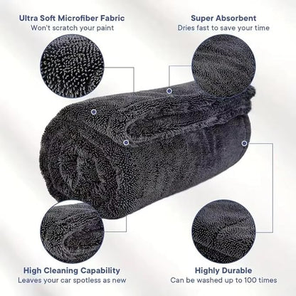 ZAID Car Drying Towel 1200 GSM Microfiber Double Twist Pile & Edgeless Design, 1 Quick & Effortless Dry - 24” x 36”