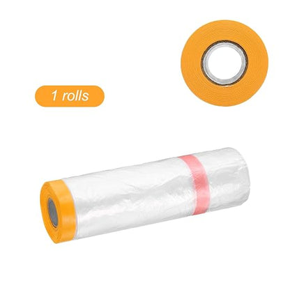 HARFINGTON Pre-Taped Masking Film 126" x65.6ft Double Adhesive Tape and Drape Painters Plastic Drop Cloth Film with Tape Plastic Sheeting for Automotive Painting Covering