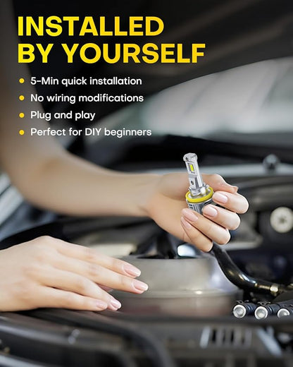 AUXITO 9005 H11 Bulb HB3 H8 Bulbs, 120000LM Brighter Ultra-Bright, Plug N Play, Long Lifespan, No Flicker, 99% Compatibility, 4PCS