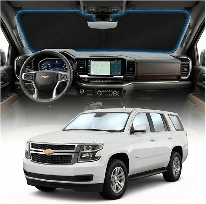 for Chevy Tahoe Sun Shade Windshield Cover - Custom Fit Tahoe Accessories 2015-2020 Sunshade Foldable UV Protection & Heat Shield Sun Visor Accessories