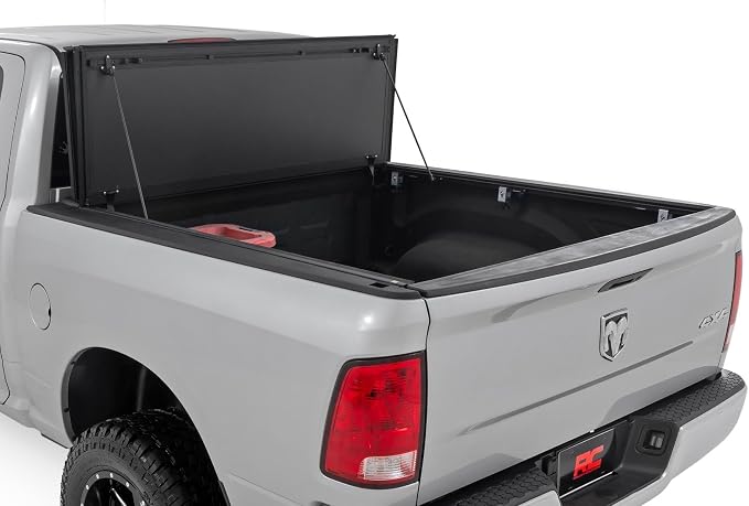Rough Country Hard Flip Up Truck Bed Tonneau Cover for Ram 1500, Classic (2009-2018) - Fits 5'7" (67.4") Bed, Weather-Resistant, Tri-Fold Aluminum Panels