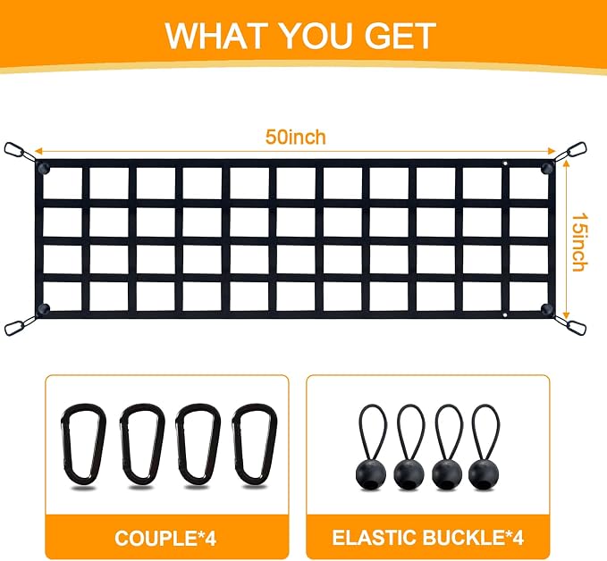 Tailgate Net for Most Mid Size Truck - Cargo Net Compatible with Ford, Chevy, Dodge,Ram etc - Tail Gate Extender Nets for Pickup Truck Bed (50'' x 15'')