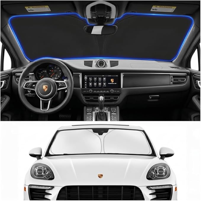 Custom Fit Windshield Sun Shade for Porsche Macan 2014-2026 | Custom Fit Windshield Cover, Blocks UV Rays, Double-Layer Heat Shield, Durable Frame, Easy Fold & Storage