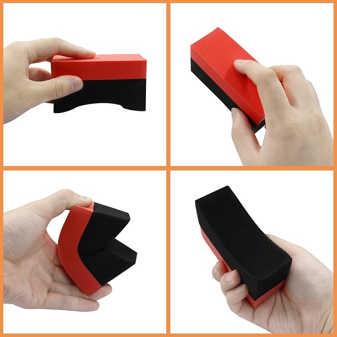 6 Pcs Red Tire Applicator Dressing Shine Sponge Set,Double-Sided Car Tire Dressing Applicator Pads, Color Polishing Sponge for Car Glass, Painted Steel & Porcelain