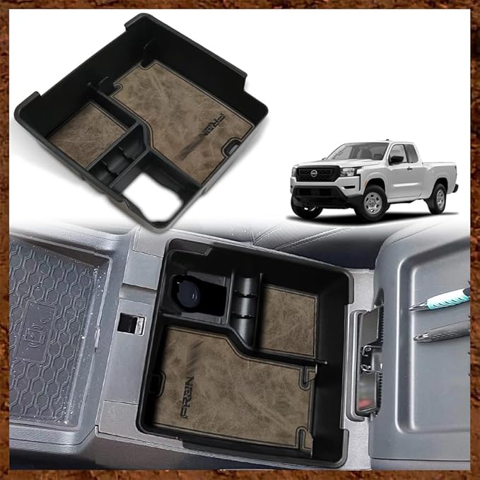 Muslogy for 2022+ Frontier Accessories Center Console Organizer Insert Tray Storage Box Armrest Organizer Compatible with Frontier 2022 2023 2024 2025 2026(Gray Leather)
