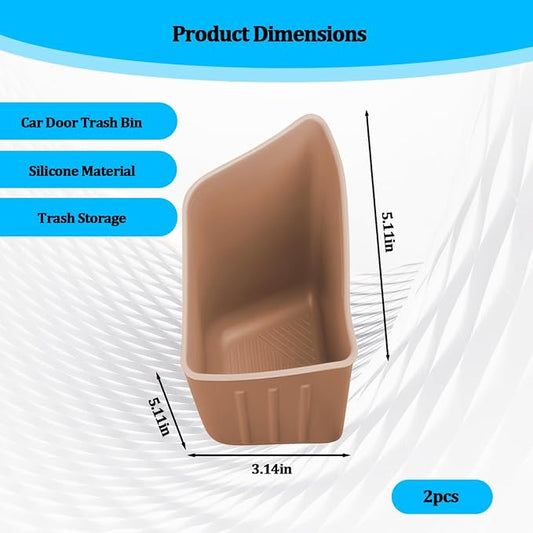 Car Trash Can, 2PCS Portable Silicone Leakproof Vehicles Side Door Storage Garbage Can, Multifunctional Automotive Interior Trash Bin, Universal for Automobile Truck SUV (Amber Brown)