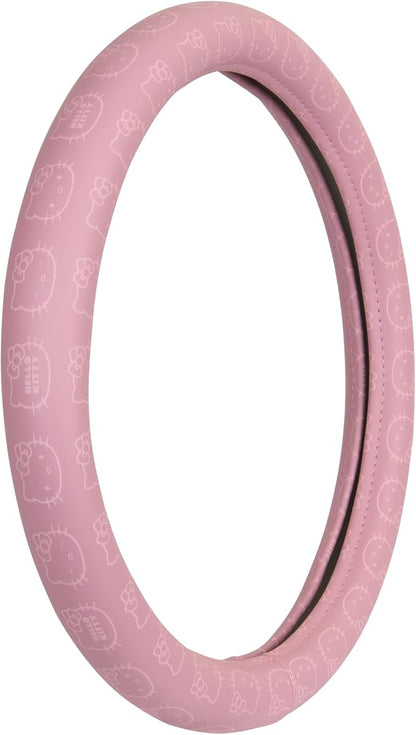 Sanrio Hello Kitty Pink Car Steering Wheel Cover, Universal Fit Cute Car Accessories for Women Stylish Decor Gifts Hello Kitty Accessories - Fits Standard Wheels 14.5"-15"