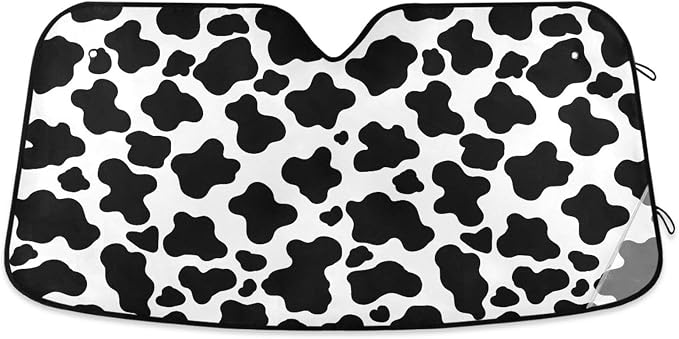 White Black Cow Print Windshield Sun Shade for Car Auto SUV Truck Foldable Front Window Sunshade Sun Visor Protector Block UV Rays Reflect Heat, 55" x 28"