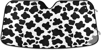 White Black Cow Print Windshield Sun Shade for Car Auto SUV Truck Foldable Front Window Sunshade Sun Visor Protector Block UV Rays Reflect Heat, 55" x 28"