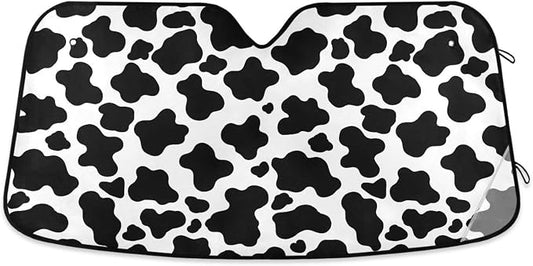 White Black Cow Print Windshield Sun Shade for Car Auto SUV Truck Foldable Front Window Sunshade Sun Visor Protector Block UV Rays Reflect Heat, 55" x 28"