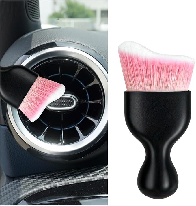 Car Interior Detailing Brush, Curved Soft Bristles Vehicle Removal Dust Collectors, Scratch-Free Automotive Cleaning Tool Accessories, Universal for Truck SUV Sedan (Pink White Bristle)