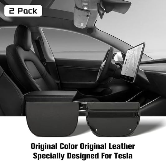HOPON 2 Pack 2025 Upgrade Headrest Pillow for Tesla Model 3 Model Y with Adjustable Strap,Fits All Vehicles,Car Neck Pillow with Leather,for Head,Neck,Shoulders,Multipurpose,Car Accessories(Black)
