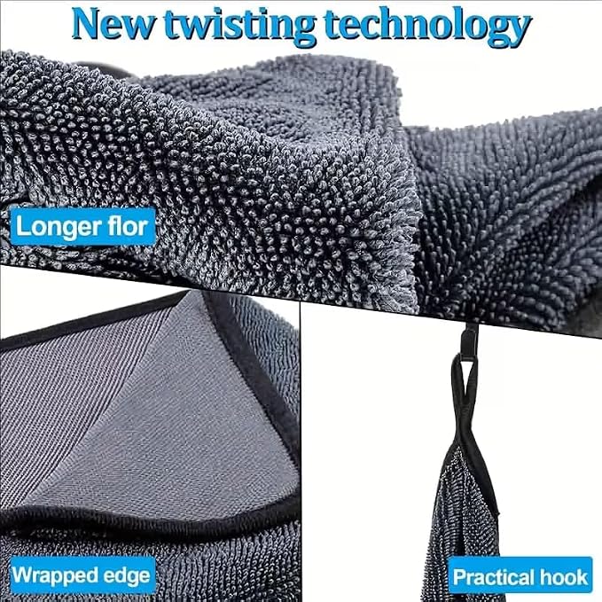 DIAOJIA 3 Pack Microfiber Car Towels (16" x 24"), 500 GSM Double-Sided Absorbent Coral Fleece Cloths for Washing, Drying & Cleaning, Streak-Free & Lint-Free(Dark Grey)