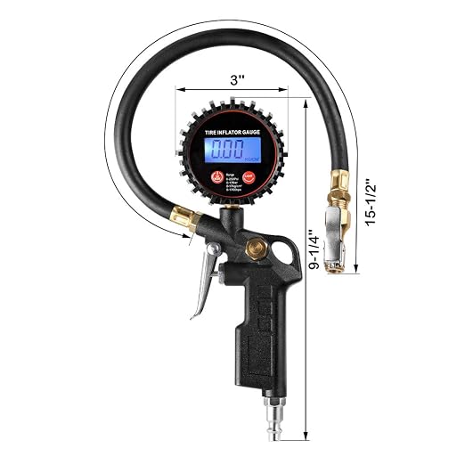 CZC AUTO Digital Tire Inflator Pressure Gauge, LED Display Tyre Deflator Gage with Straight Brass Lock-on Chuck Rubber Hose, Compatible with Air Pump Compressor for Truck Bus RV Car Motorcycle Bike