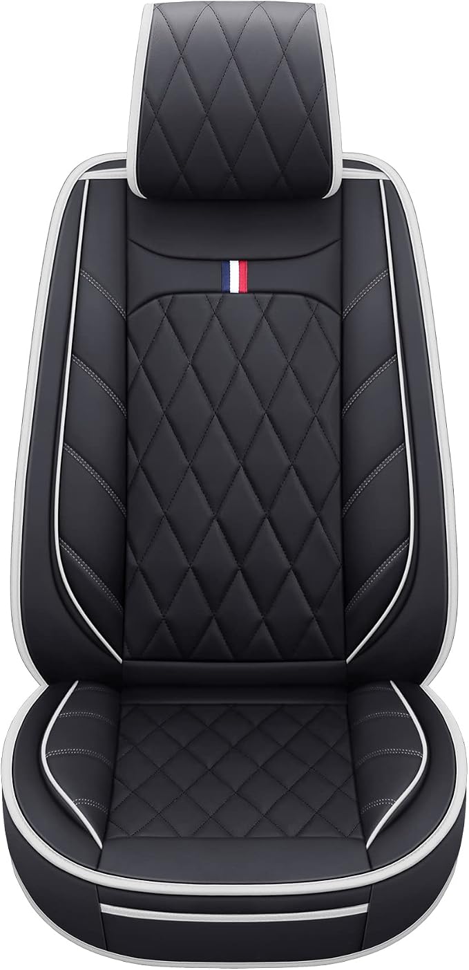 Aierxuan 5 Car Seat Covers Waterproof Leather Universal Cushions Split Bench Compatible with 4Runner CRV Camry Yaris Sienna Venza FJ Cruiser Wrangler Tucson Equinox(Full Set, Black-White)