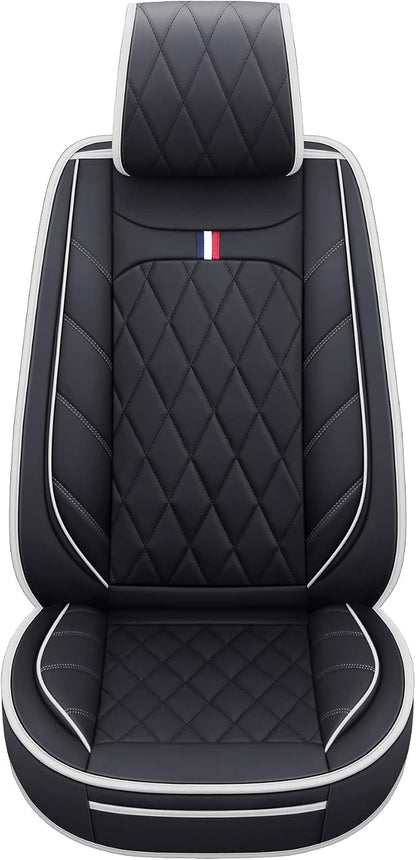 Aierxuan 5 Car Seat Covers Waterproof Leather Universal Cushions Split Bench Compatible with 4Runner CRV Camry Yaris Sienna Venza FJ Cruiser Wrangler Tucson Equinox(Full Set, Black-White)