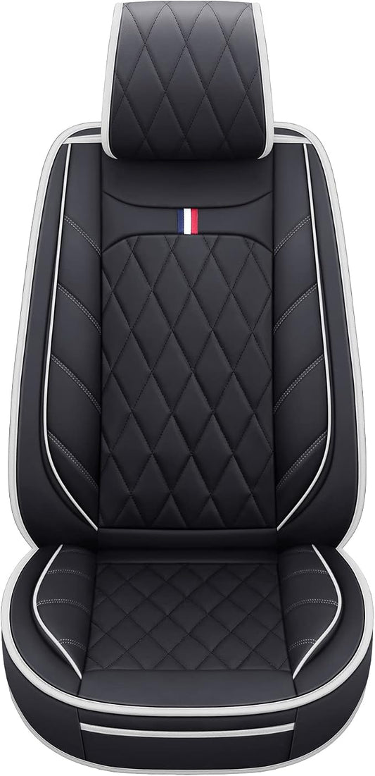 Aierxuan 5 Car Seat Covers Waterproof Leather Universal Cushions Split Bench Compatible with 4Runner CRV Camry Yaris Sienna Venza FJ Cruiser Wrangler Tucson Equinox(Full Set, Black-White)