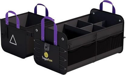 SugarFox Car Trunk Organizer SUV, 84L SUV Trunk Organizer – Waterproof Foldable Modular Trunk Organizer with Mesh Pockets, Non-Slip Base, Black - M313