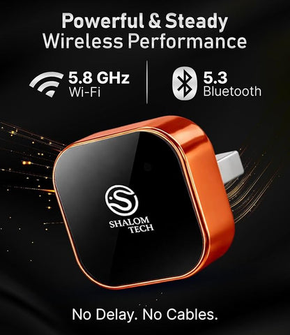 Wireless Car Play Adapter & Car Play Wireless Adapter 2-in-1, SHALOM TECH 5.8GHz Wired to Wireless Dongle, Plug & Play for Factory Wired CarPlay Cars, USB A USB C (Orange).