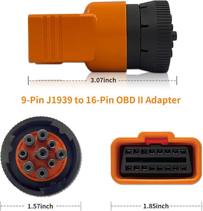 9 Pin J1939 Male to 16 Pin OBD2 Adapter, Heavy Duty Truck Diagnostic Scanner Connector, Compatible with Freightliner, Kenworth, Cummins, Volvo, Western Star & International Trucks（Orange）
